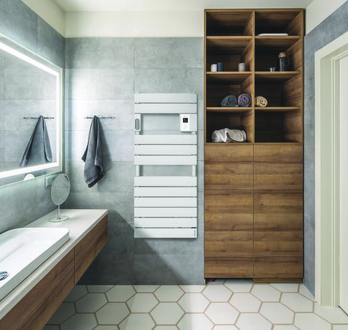 Sèche-serviettes électrique connecté avec soufflerie 1500W, H:140,2 x l:45,6 cm, blanc - Adélis, Atlantic